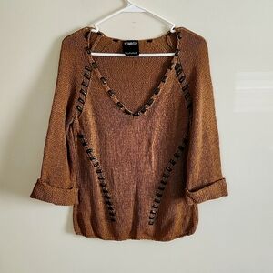 Tomaso Stefanelli Stufded Detail Brown Sweater Women's Brown Knit Top Womens 46